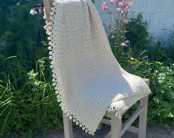 Crochet Pattern - Chalk Blanket - Textured Throw with Bobbles - Cotton Aran - PDF