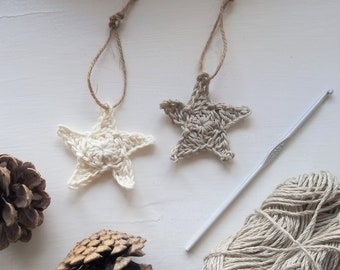 Crochet Pattern - Star Decorations - Linen & Cotton - Vegan - Christmas - PDF