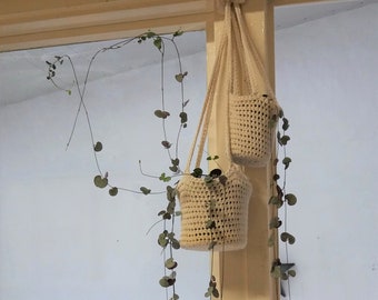 Crochet Pattern - Plant Holders - Hanging Baskets for House Plants - Cotton - PDF Instant Download