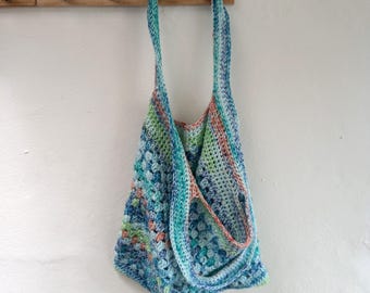 Schema all'uncinetto - Borsa da spiaggia in cotone - Punto nonna - Filato DK - Download immediato in PDF - Borsa a onde
