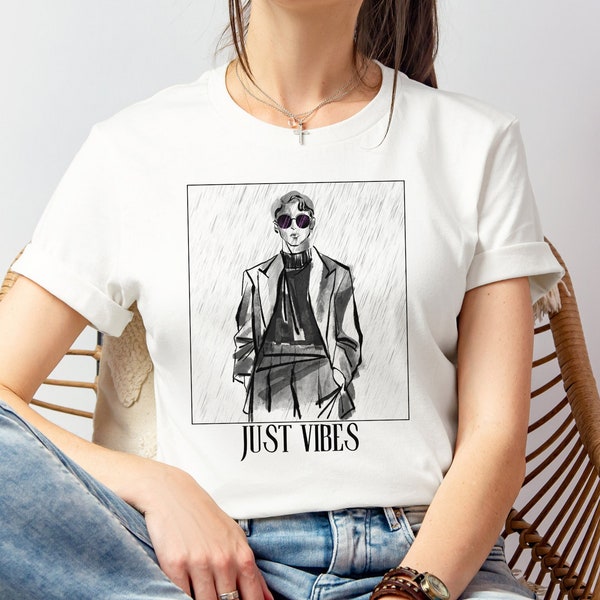 Just Vibes Anime Sketch Art Dark Gritty Noir Style Fashion Chic Goth Influence Japanese Sketching Inspired Unique Artistic Unisex T Shirt