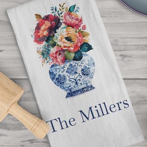 Personalized Floral Tea Towels Custom Wedding Gift Idea New Homeowner Decor Kitchen Decor Kitchen Towel Gift for Cook
