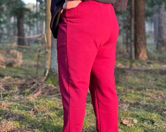 Vibrant Red Jogger Pants for Women - Comfort Fit with Elastic Ankle Cuffs and Pockets - Casual Streetwear