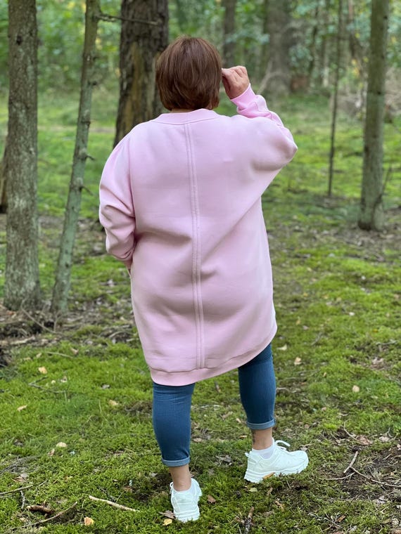 Handmade Plus Size Cotton Sweatshirt Dress: Pink Oversized Pullover