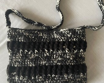 Black and White Hand Crocheted Crossbody bag