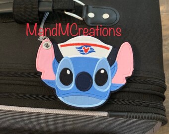 Boutique Custom Stitch cruise Mickey  Head Travel Luggage Tag **MDCT** -- You can personalize your tag or use it as an identifier