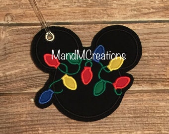 Boutique Custom  Christmas Lights  Mickey Head Travel Luggage Tag **MDCT** -- You can personalize your tag or use it as an identifier