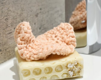 Peachy Purity: Hand-Knitted Cotton Facial Scrubbie