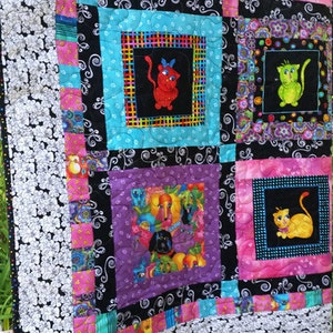 Original Patchwork Quilt, Funny Cats and Silly Dogs image 3