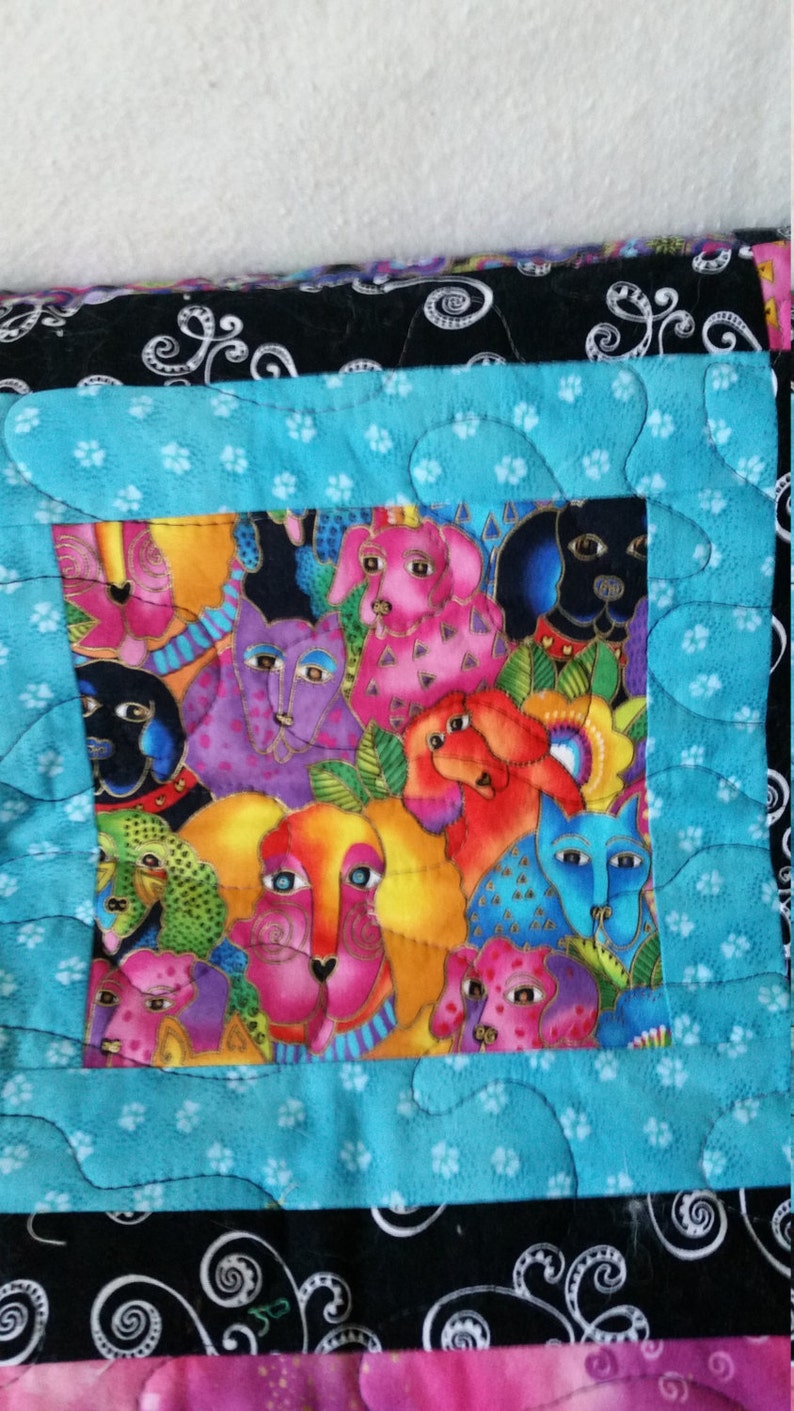 Original Patchwork Quilt, Funny Cats and Silly Dogs image 4