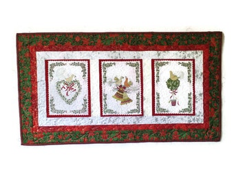Patchwork, Quilted, Wall Hanging, Table Runner, Partridge Christmas