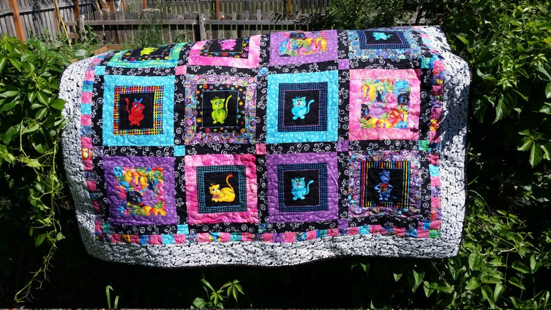 Original Patchwork Quilt, Funny Cats and Silly Dogs image 5