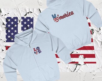 Boho Patriotic Full Zip Hoodie: American Flag USA Pride