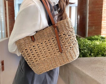 Women's Straw Weave Tote Bag, Hand Woven, Fashion Casual Crossbody Straw Bag, Gift for Her, Women's Woven Bag, Straw Bag, Beach Crossbody,