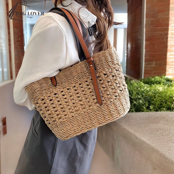 Women's Straw Weave Tote Bag, Hand Woven, Fashion Casual Crossbody Straw Bag, Gift for Her, Women's Woven Bag, Straw Bag, Beach Crossbody,