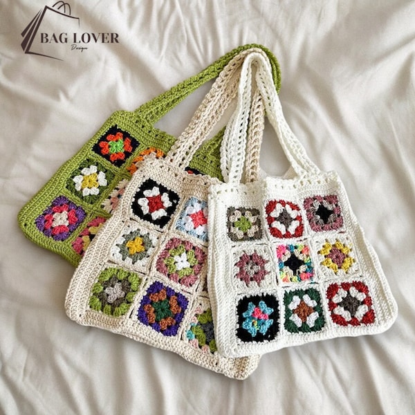 Handmade Crochet Flower Bag,Flower Shoulder Bag,Floral Bag,Flower Cochet Tote Bag,Boho Bag,Granny Square Crochet Bag,Bag With Floral Pattern