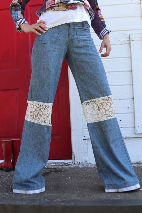jeans with lace at bottom