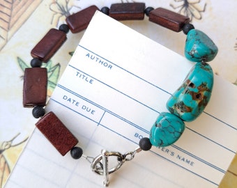 Turquoise, Leather, and Lava Bracelet