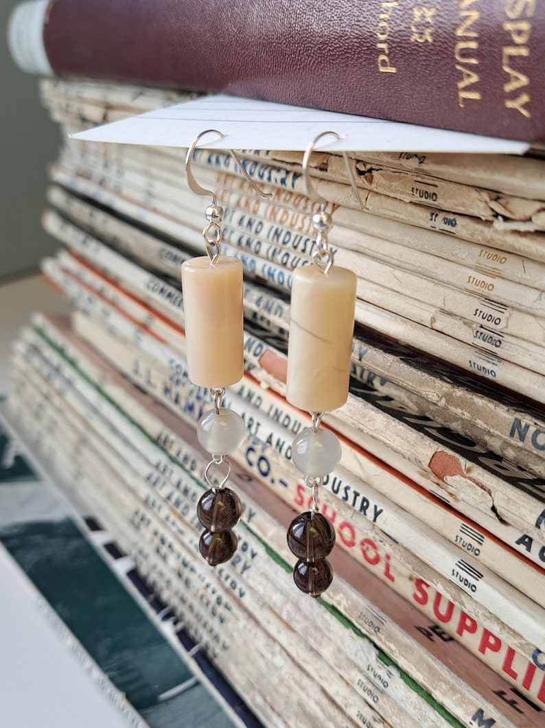 African Opal and Smokey Quartz Earrings image 2