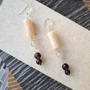 African Opal and Smokey Quartz Earrings image 1