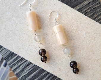 African Opal and Smokey Quartz Earrings