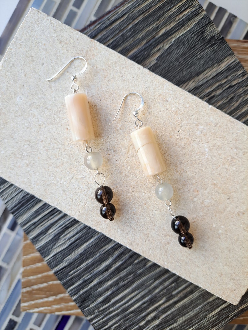 African Opal and Smokey Quartz Earrings image 1