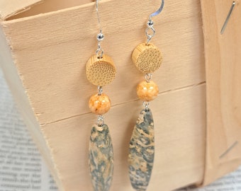 Dendritic Opal and Bamboo Earrings