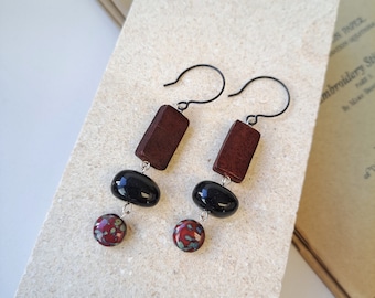 Black Onyx and Leather Earrings