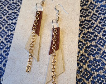 Leather and Gold Earrings