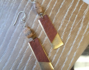 Picture Jasper and Leather Earrings