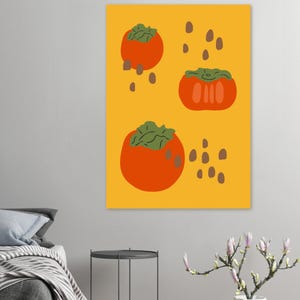 Persimmon Art Print – Rustic Kitchen Wall Decor, Farmhouse Fruit Poster, Country Kitchen Illustration