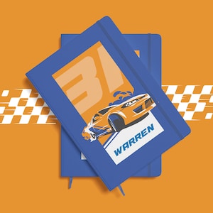 Cuaderno A5 personalizado de coches deportivos. Diario de nombres personalizados para niños, regalo de coche personalizado para niños