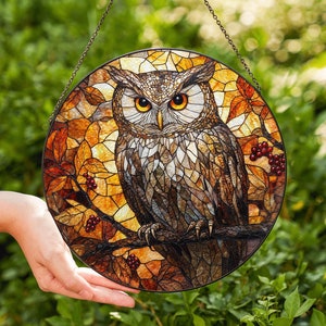 Owl Stained Glass Suncatcher, Window Hanging, Gift for Women, Custom Stained Glass Art, Home Ornament, Gift For Her, Gift For Mom