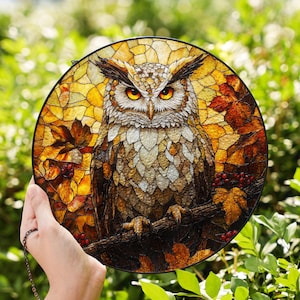 Owl Stained Glass Suncatcher, Window Hanging, Gift for Women, Custom Stained Glass Art, Home Ornament, Gift For Her, Gift For Mom