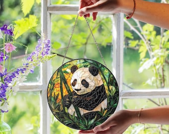 遊び心あふれるパンダのステンドグラス - 竹細工 - Etsy 日本
