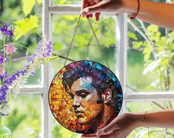 Elvis Presley Stained Glass Suncatcher, Retro Rock Window Decor, Elvis Presley Home Decor, Elvis Gifts, Music Icon Art, Vintage 50s
