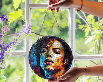 Michael Jackson Stained Glass Suncatcher, Michael Jackson Fan Decor, Pop Culture Art Gift, King of Pop, Window Suncatcher, MJ Art Gift