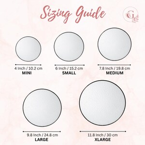 The image provides a size guide for various sizes of circles, ranging from 4 inches to 11.8 inches in diameter.