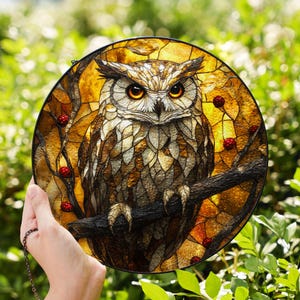 Owl Stained Glass Suncatcher, Window Hanging, Gift for Women, Custom Stained Glass Art, Home Ornament, Gift For Her, Gift For Mom