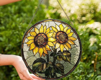 Sunflower Stained Glass Suncatcher, Window Hanging, Gift for Women, Custom Stained Glass Art, Home Ornament, Gift For Her, Gift For Mom