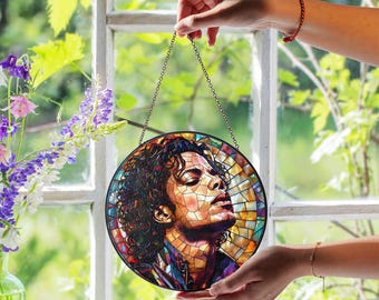 Michael Jackson Stained Glass Suncatcher, Michael Jackson Gift, King of Pop Fan Gift, Window Hanging, Pop Culture Decor, MJ Gift