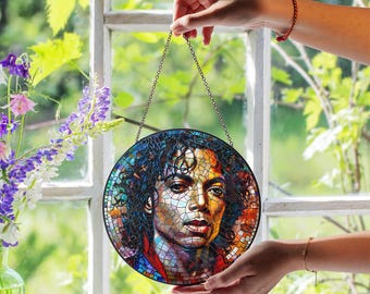 Michael Jackson Stained Glass Suncatcher, Michael Jackson Portrait, Pop Culture Wall Decor, Fan Gift, Window Art, Suncatcher, MJ Decor