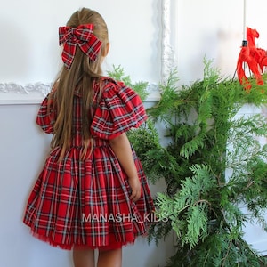 Christmas Girl Dress, Baby Toddler Girl Gift, Holiday Dress,  Red Plaid Christmas Holiday Style, New Year Party Dress, New Year Photoshoot