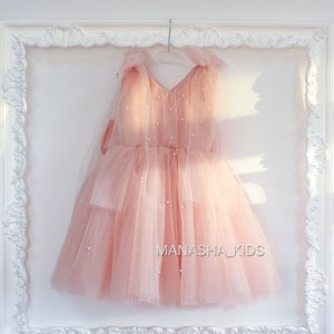 Peach Gorgeous Sparkling Dress With Tulle Bows, Birthday girl dress, Flower Girl Dress, Tutu Tulle Toddler Baby Special Occasion Dress