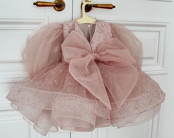 Powder Dress with sequins, Baby Toddler Girl Dress Special Ocсasion, Baby Birthday Gift, First birthday dresses, Tutu Toddler Party Dress