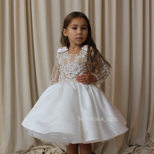 Ivory Birthday girl dress, Flower Girl Dress, Toddler Tulle Tutu Baby Girls Wedding Outfit, Junior Bridesmaid Dress, Girls Photoshoot Dress