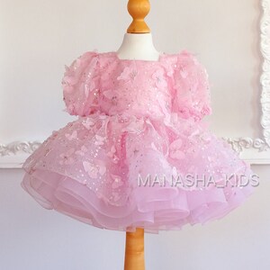 Pink Butterfly Tutu Dress for Baby Girl, Wedding Baby Dress, Flower girl Butterfly Dress, Birthday Baby Girl Dress, Tulle Lace Ensemble