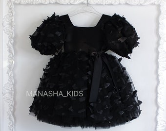 Black Butterfly Girl dress, First birthday baby Toddler dress, Tutu Puffy Flower Girl Dress, Prom Gown, Butterfly Pageant Special Occasion