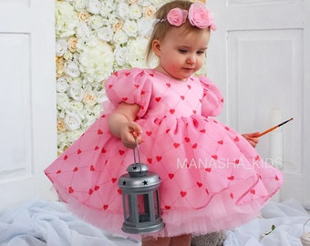 Robe de premier anniversaire, robe rose, robe de demoiselle d'honneur, robe de soirée pour fille, robe de danse pour tout-petit pour une occasion spéciale, robe de reconstitution historique de princesse