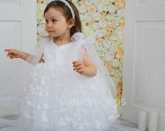 First birthday dress, Butterfly Girl dress, Tutu Tulle Puffy Flower Girl Dress, Prom Gown, Butterfly Pageant Baby Toddler Special Occasion